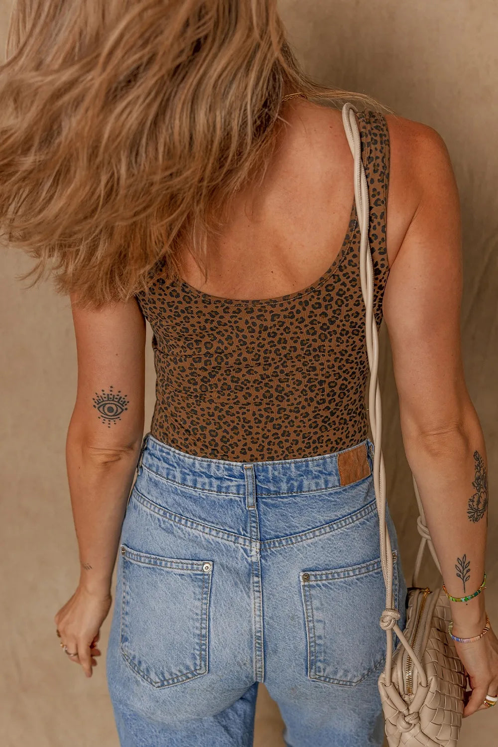 Leopard Scoop Neck Wide Strap Bodysuit
