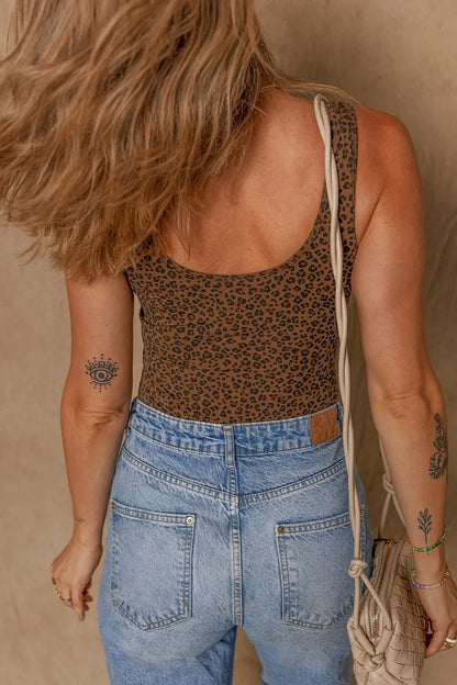 Leopard Scoop Neck Wide Strap Bodysuit