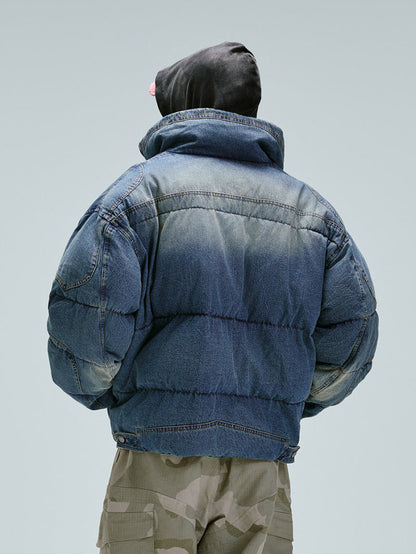 Loose-fit Cotton-padded Jacket With A Washed Vintage Look Roomy Padded Denim Coat For Extra Warmth