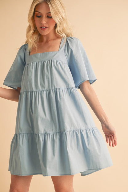 New Summer Square Neck Half Sleeve Tiered Dress For Women, Flattering, Chic, Comfortable and Versatile for Any Occasion