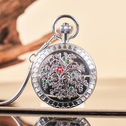 Camellia Automatic Mechanical Pocket Old Shanghai Style Classic Flip-Open Pendant Watch For Ladies