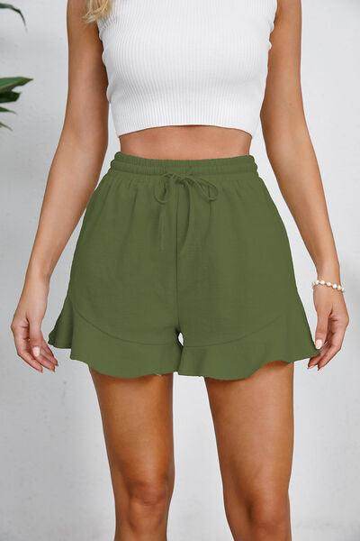 Full Size Drawstring Ruffle Hem Shorts for Women