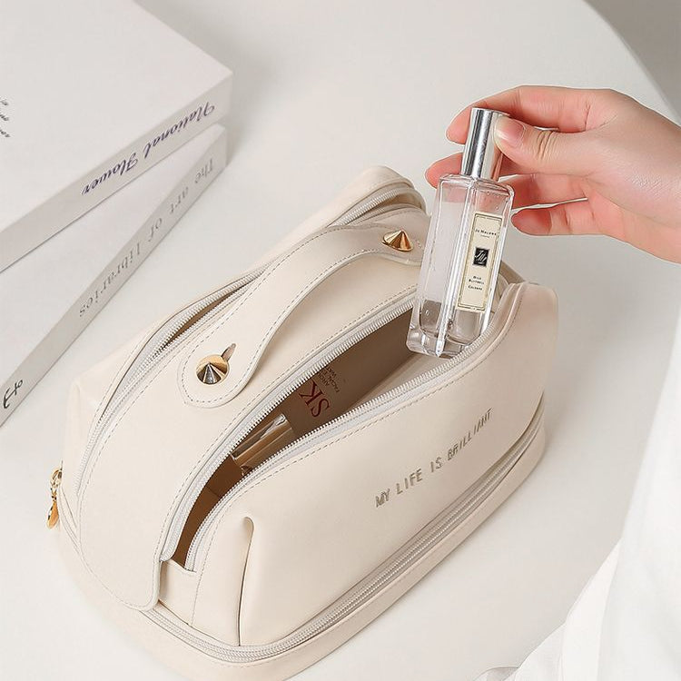 Double layer double zipper makeup bag for women,Large capacity women&
