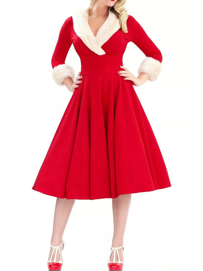 Faux Fur Trim Christmas Dress