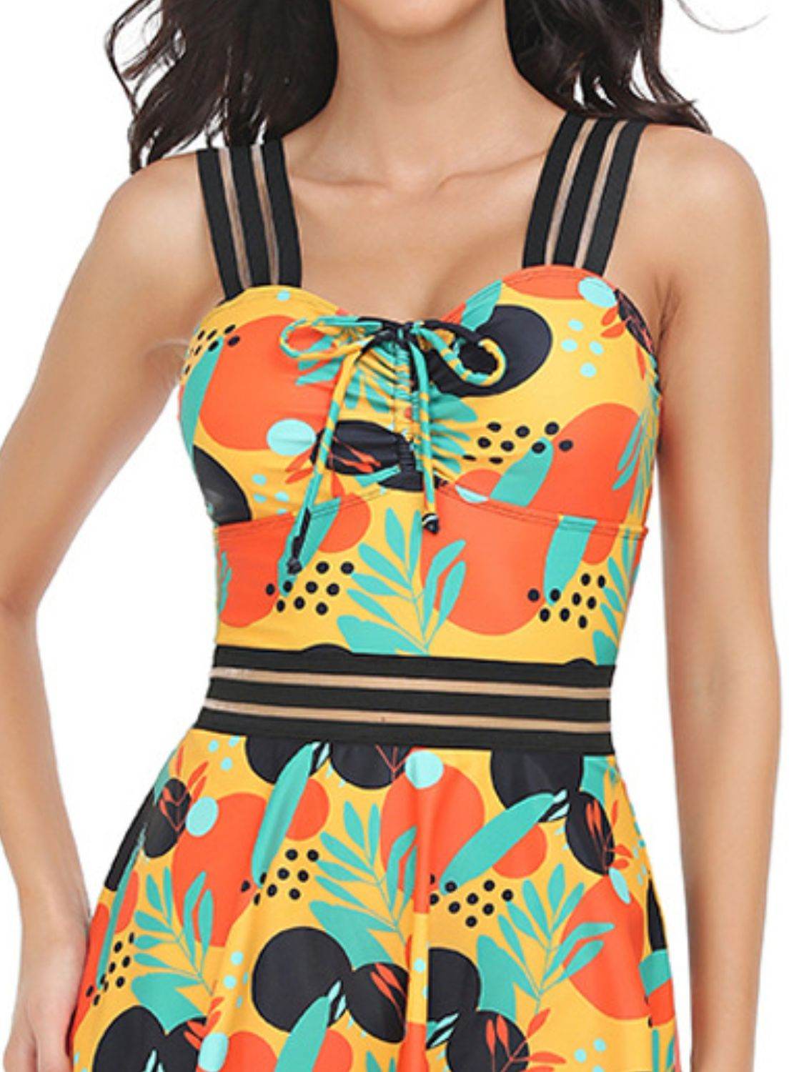 Ruched Printed Sweetheart Neck Two-Piece Swim Set
