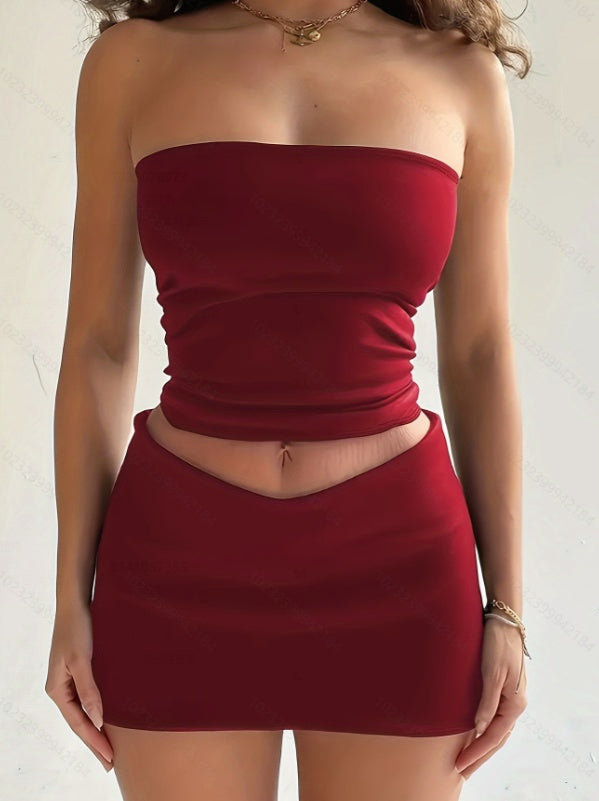 Midriff-Baring Top Sheath Skirt Set