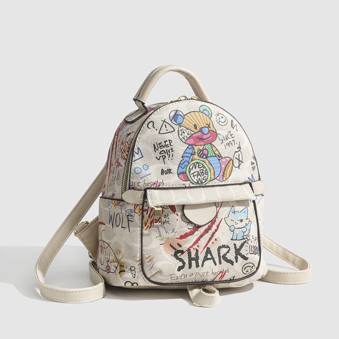 Summer small backpack, graffiti bear backpack, small backpack women, mini fashion casual women&