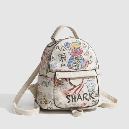 Summer small backpack, graffiti bear backpack, small backpack women, mini fashion casual women&