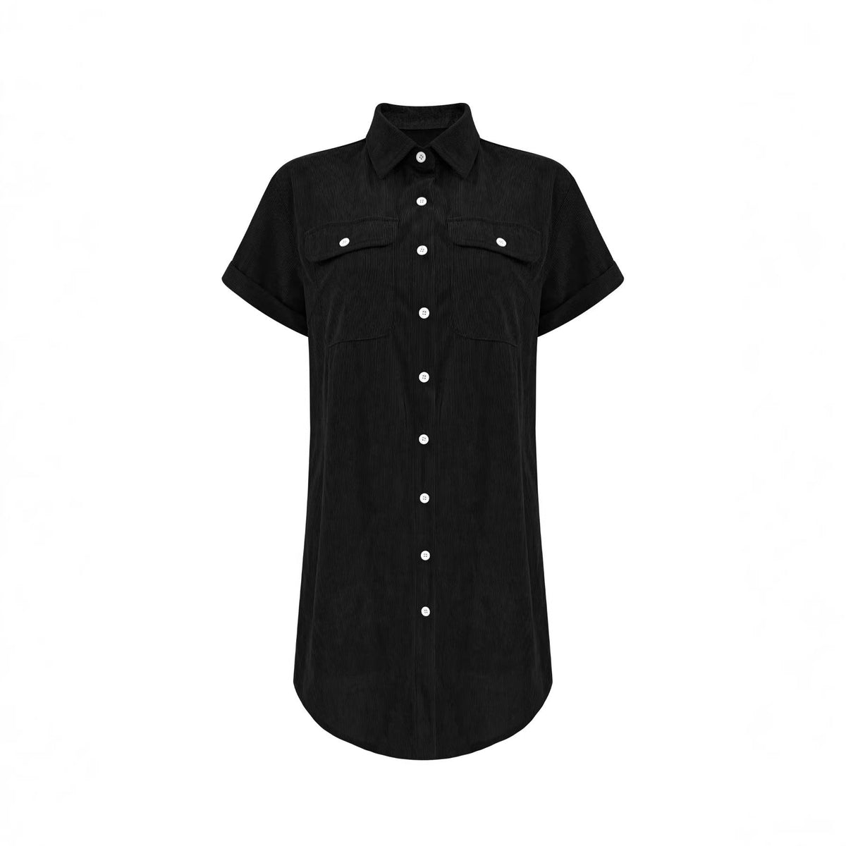 Independent Site Cross-Border Foreign Trade Retro Casual Corduroy Shirt Dress Loose Slimming Short-Sleeve Turn-Down Collar Dress Women&