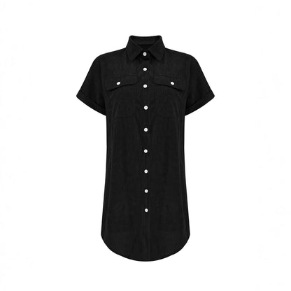 Independent Site Cross-Border Foreign Trade Retro Casual Corduroy Shirt Dress Loose Slimming Short-Sleeve Turn-Down Collar Dress Women&