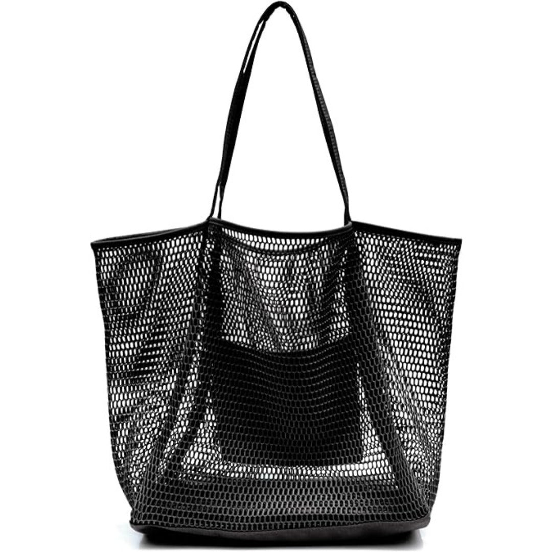 Large Capacity Ladies Beach Bag - Hollow Mesh Tote for Outdoor Travel &amp; Storage