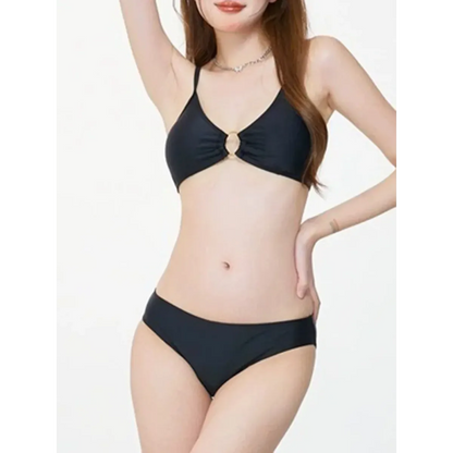 Ivory Mesh Chain Bikini Set – Long Sleeve Lace-Up Beachwear