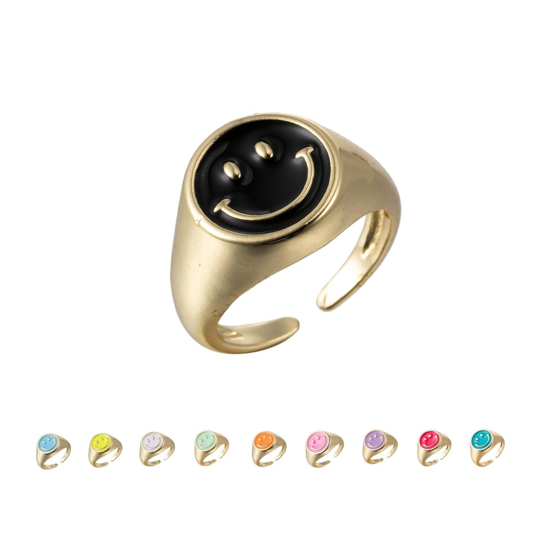 Adjustable Gold Smiley Face Ring, Colorful Enamel Happy Face Signet Ring y2k Jewelry O-881~O-885 O-887~O-891