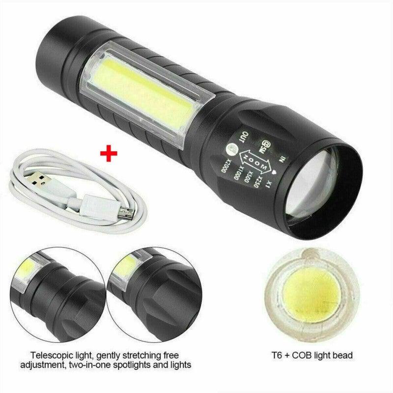 Adjustable Rechargeable LED USB Portable Focus Light Zoomable LED Tactical Flashlight High Lumens Zoomable Waterproof Flashlight Mini Torch For Camping Hiking