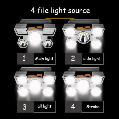 Adjustable USB Rechargeable Torch Lamp Built-in Battery 5 Led Strong Headlight Waterproof  Rechargeable Super Bright Head-Mounted Flashlight For Outdoor Night Camping