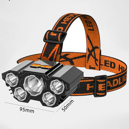 Adjustable USB Rechargeable Torch Lamp Built-in Battery 5 Led Strong Headlight Waterproof  Rechargeable Super Bright Head-Mounted Flashlight For Outdoor Night Camping
