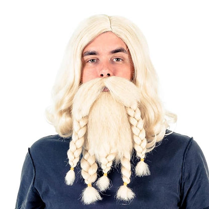 Adult Deluxe Viking Barbarian Norse Halloween Cosplay Costume Wig &amp; Beard Set