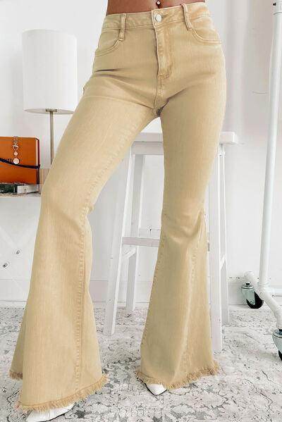 Raw Edge Mid Waist Flared Jeans for Trendy Women