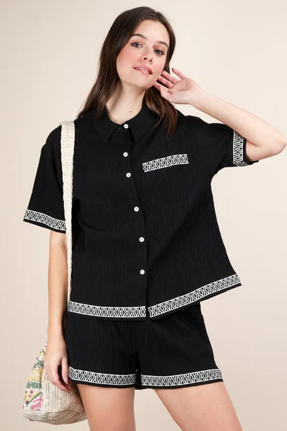 VERY J Crinkled Woven Shirt Top &amp; Shorts Set