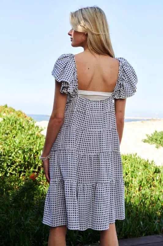Davi &amp; Dani Jacquard V-Neck Flutter Cap Sleeve Tiered Dress