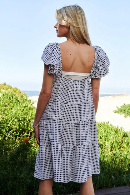 Davi &amp; Dani Jacquard V-Neck Flutter Cap Sleeve Tiered Dress