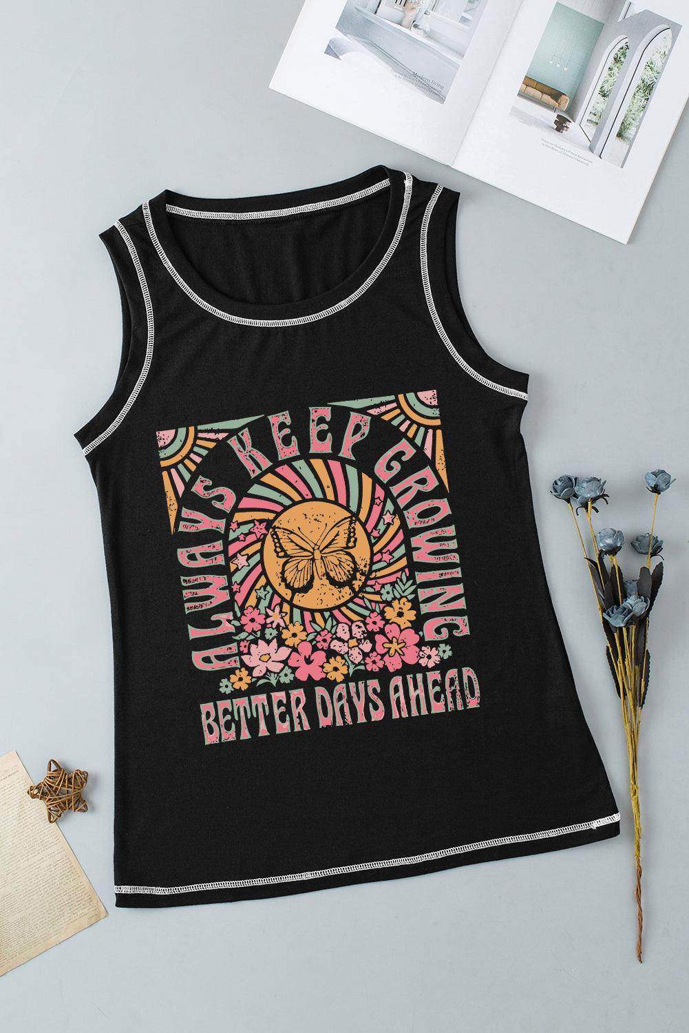 Graphic Round Neck Tank Top for Women - Comfortable Fit