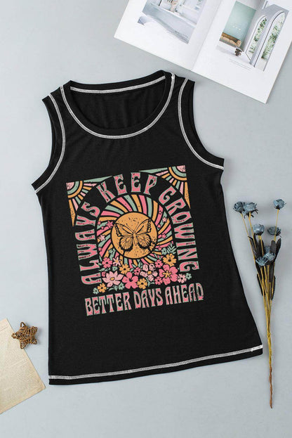 Graphic Round Neck Tank Top for Women - Comfortable Fit