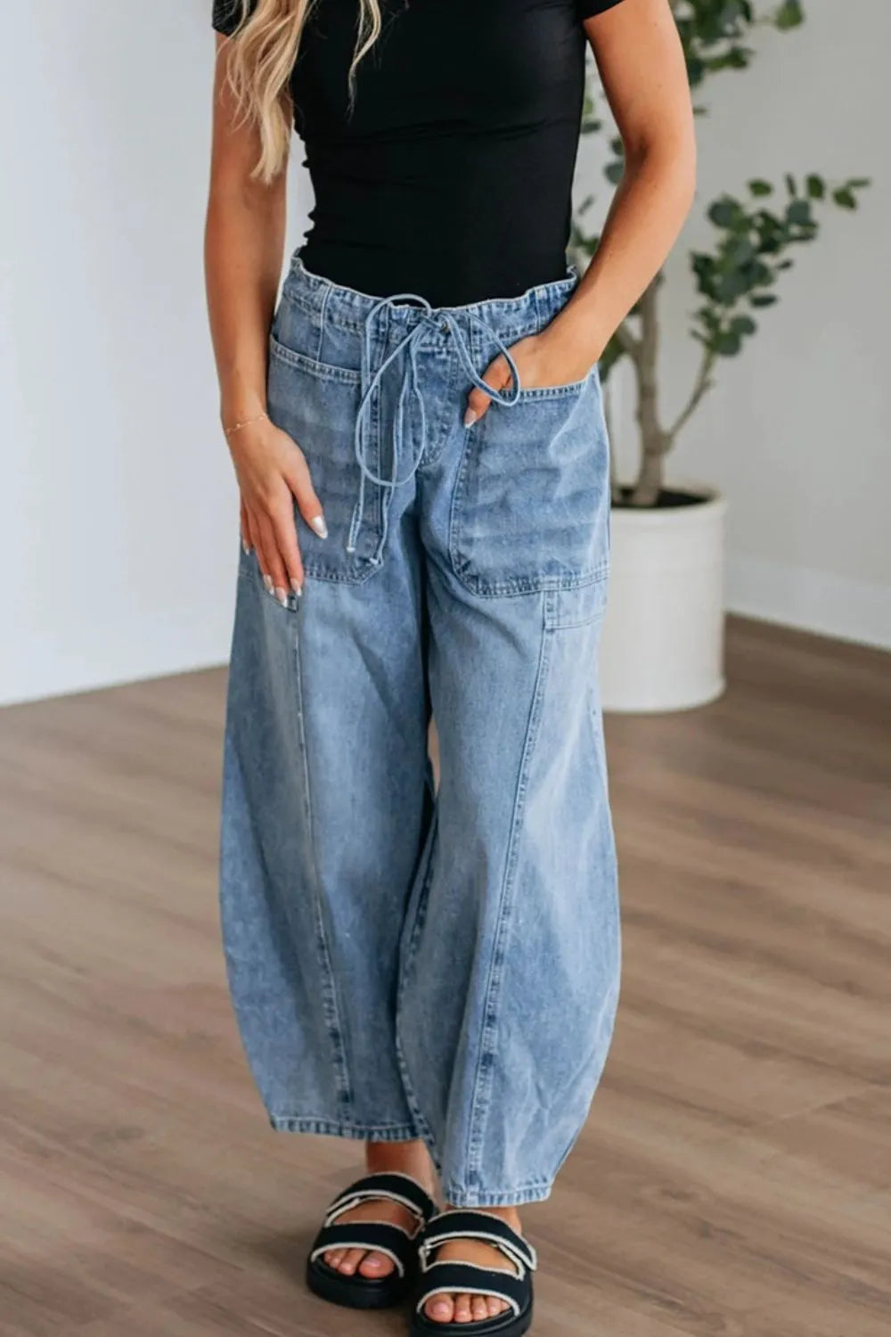 Wide Leg Drawstring luxury Jeans