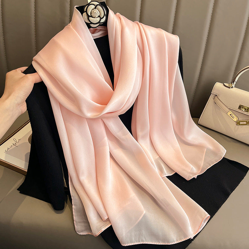 Korean-style Springautumn New Solid-color Summer Sun-protection Beach Scarf Womens Silk Scarf
