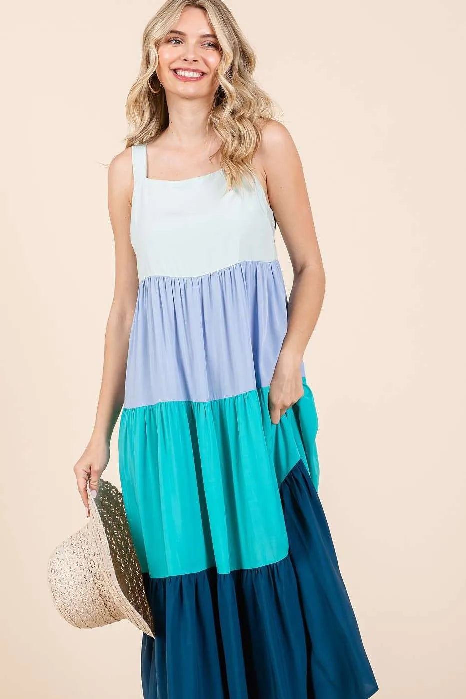 Mittoshop Color Block Tiered Pull-On Maxi Dress