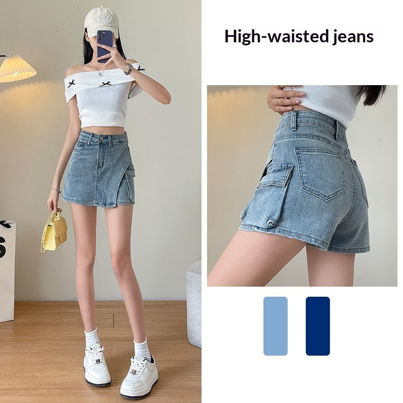 Retro Distressed Figure-flattering Asymmetrical A-line Mini Skirt