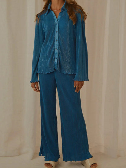 Button Up Long Sleeve Top and Pants Set