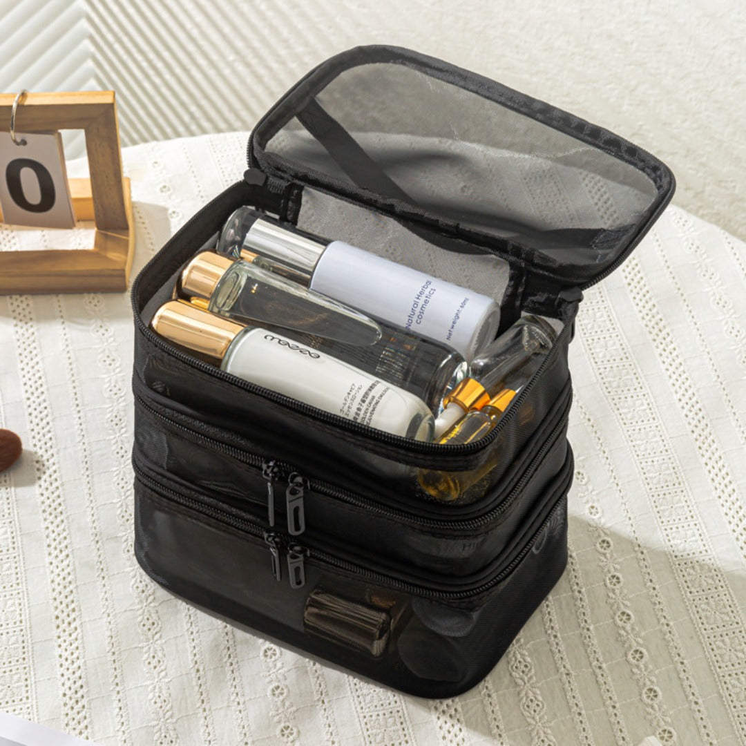 Mesh cosmetic bag, lightweight large capacity three-layer toilet bag, double-layer storage bag, travel mesh bag, tool storage box portable, Mesh ShowerTote Bag,