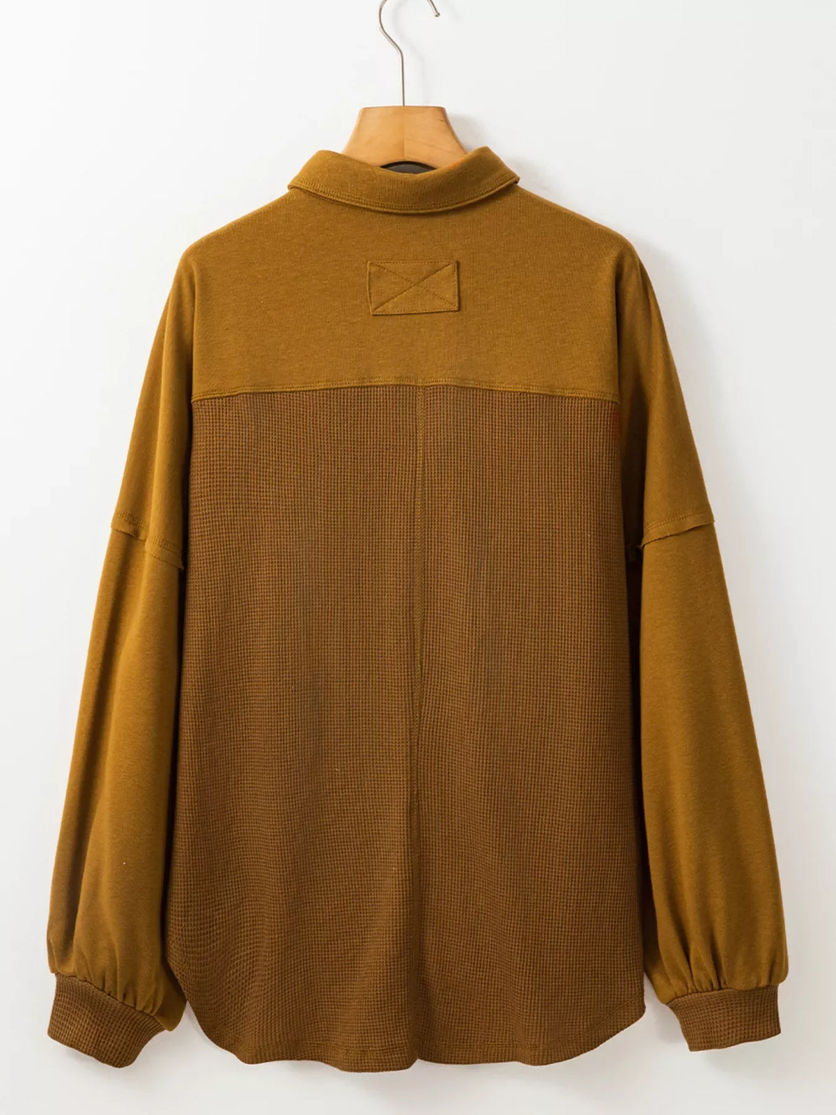 Waffle Knit Patchwork Exposed Seam Loose Shacket