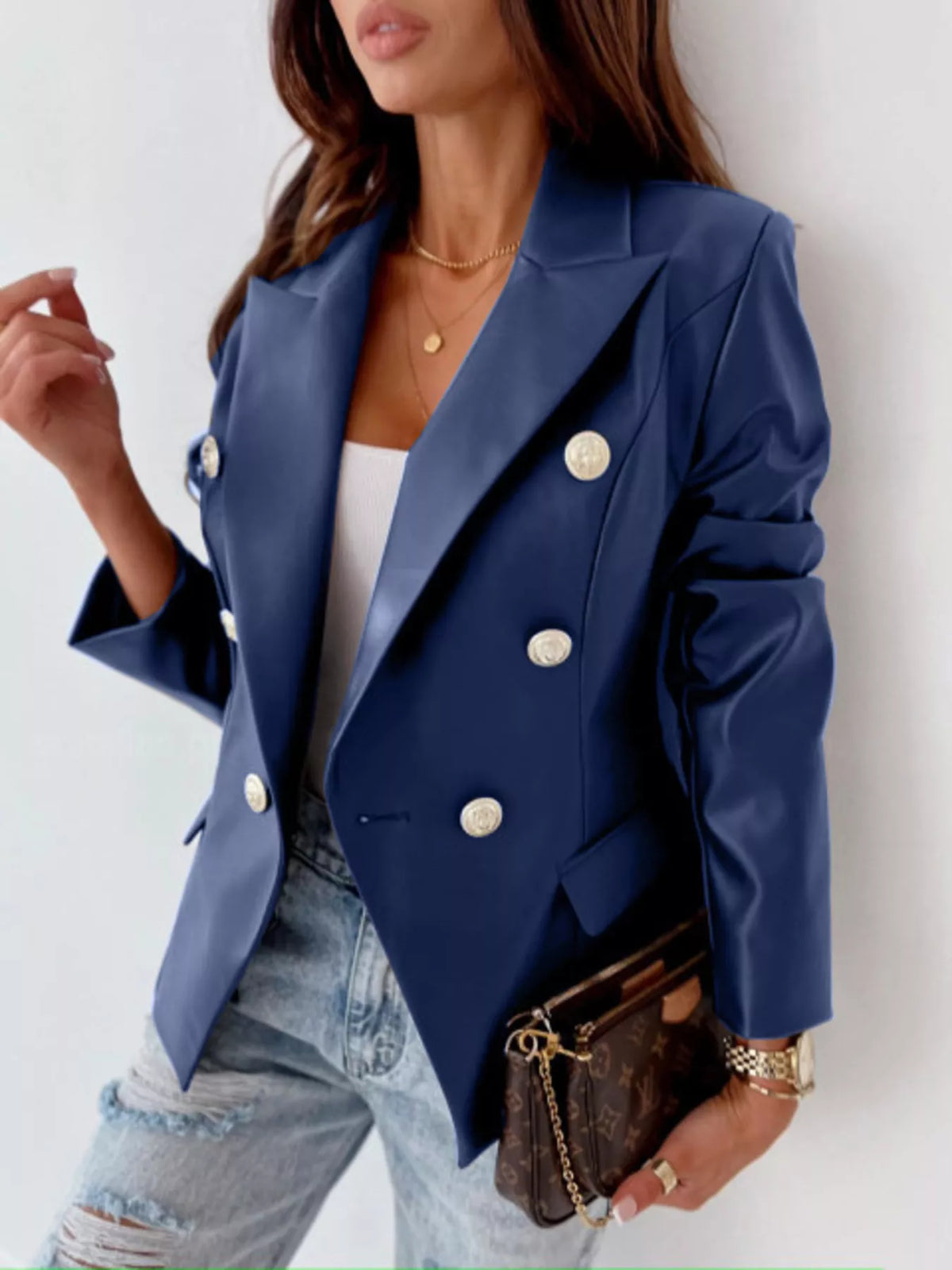 Lapel Collar Leather Blazer