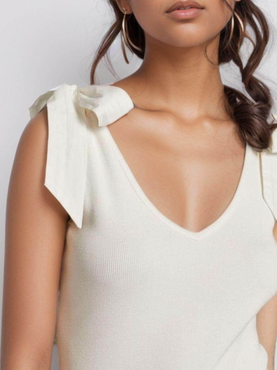 V-Neck Tie Shoulder Tank Top for Women with Stretch Fabric