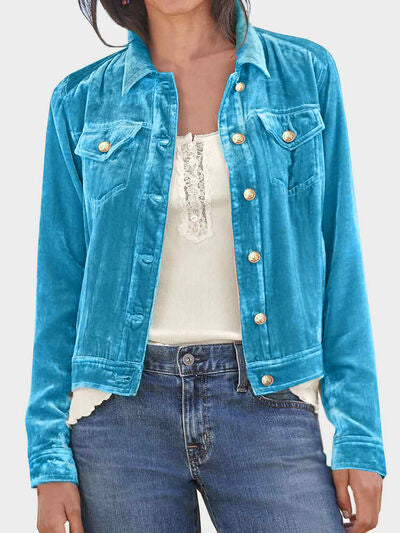 Casual Button-Up Long Sleeve Jacket with Chest Pockets and Relaxed Fit