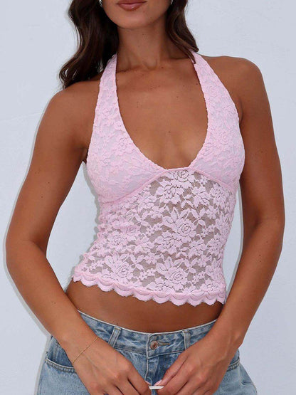 Lace Backless Halter Neck Cami for Women - Trendy Style