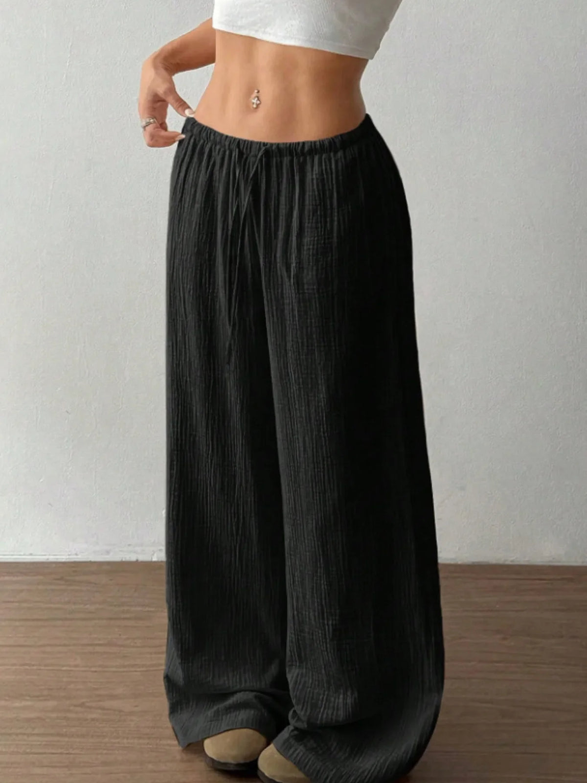 Wide Leg Drawstring Casual Pants