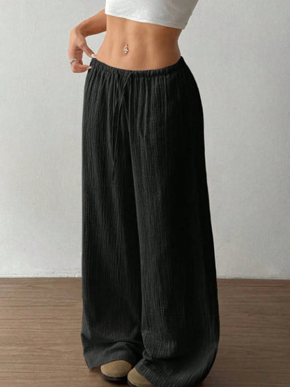 Wide Leg Drawstring Casual Pants