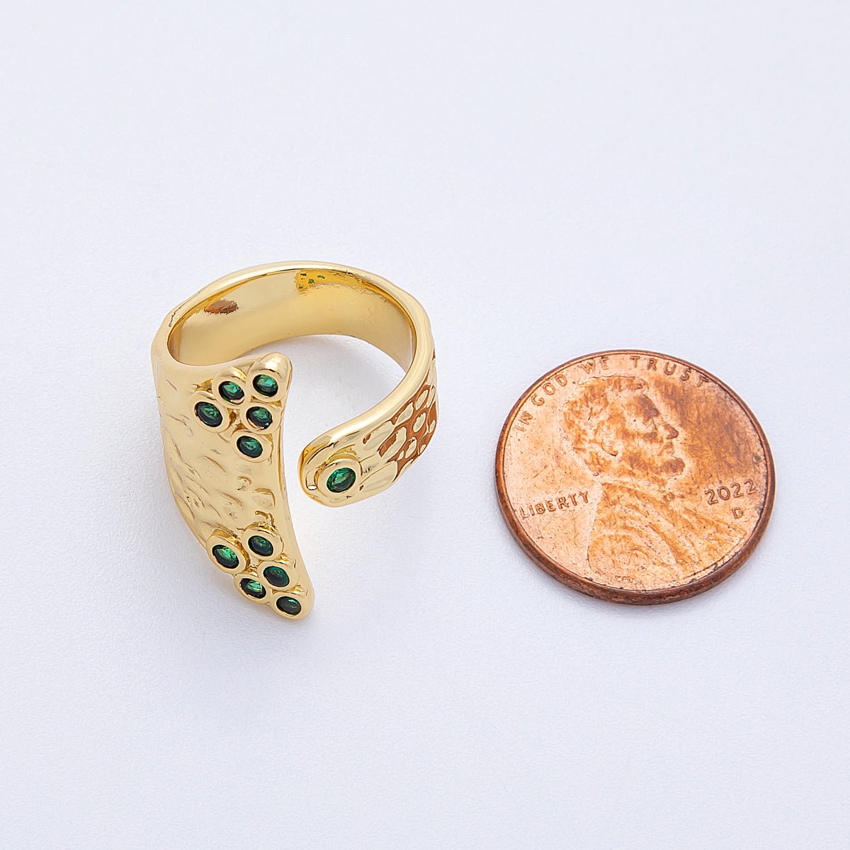 14K Gold Filled Round CZ Hammered Wrap Ring | O1320 Rings-00025