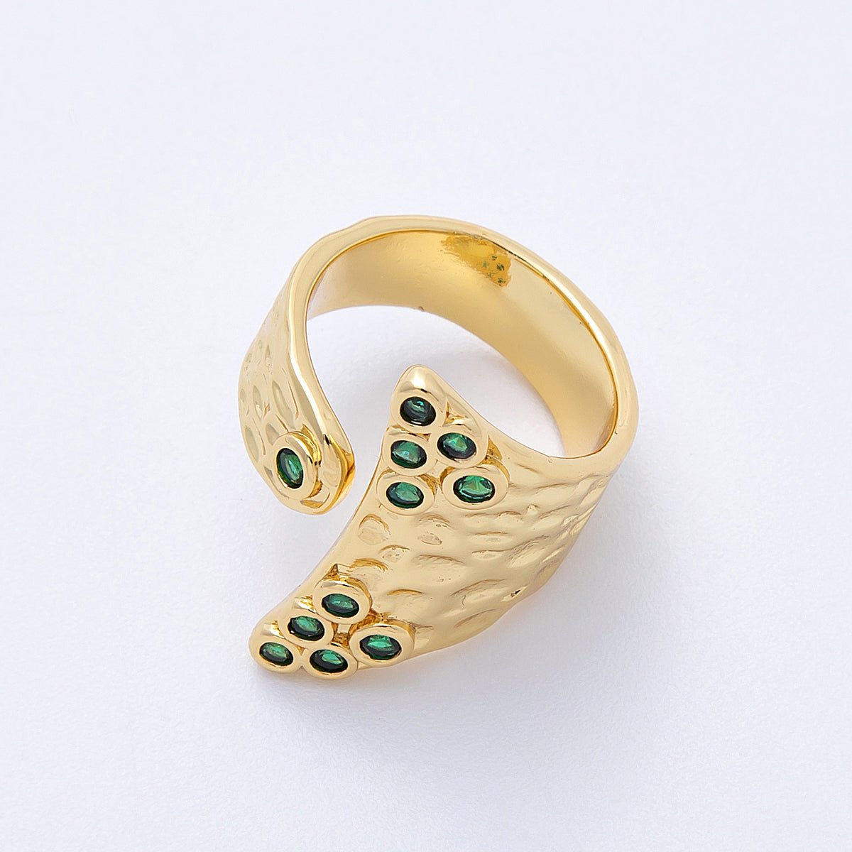 14K Gold Filled Round CZ Hammered Wrap Ring | O1320 Rings-00025