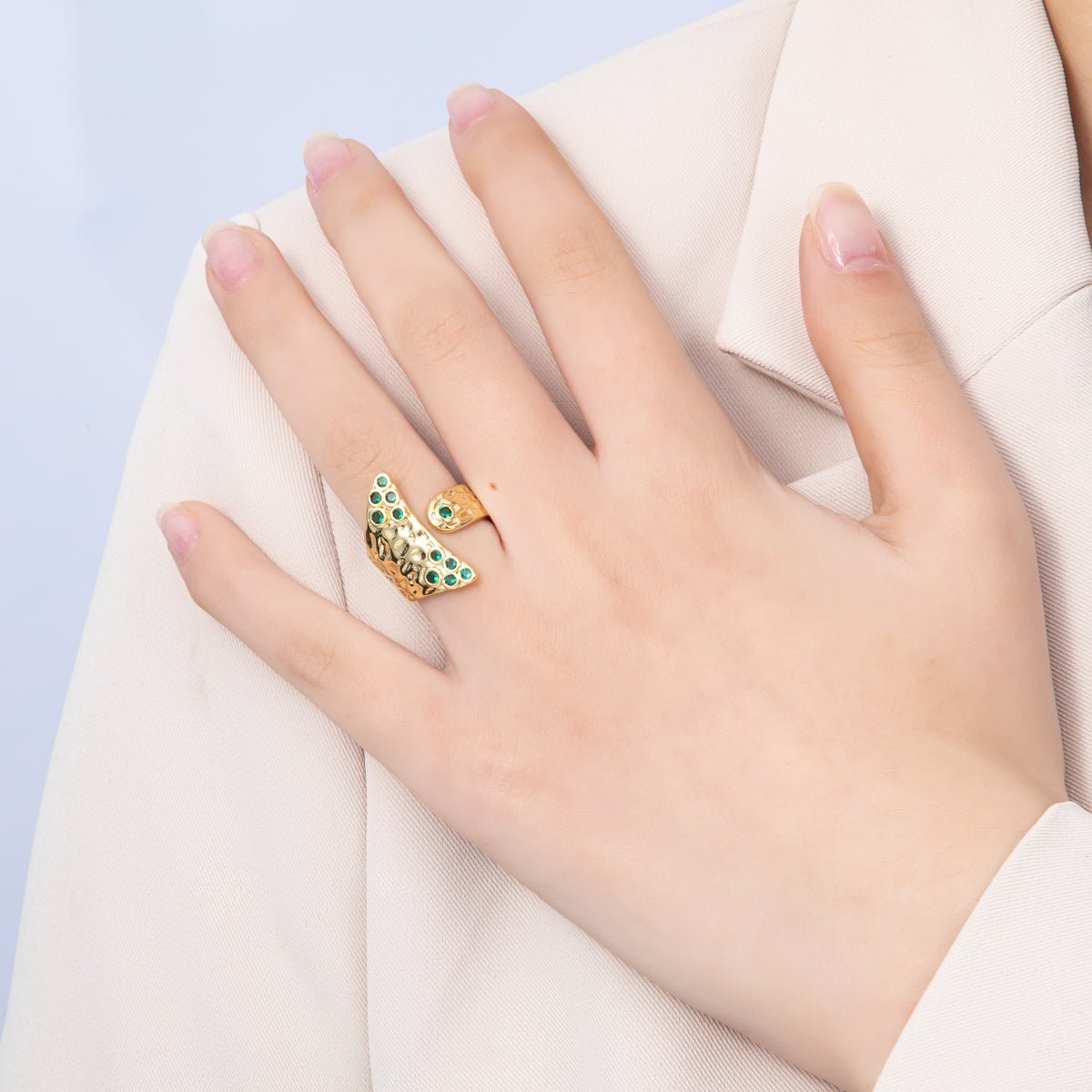 14K Gold Filled Round CZ Hammered Wrap Ring | O1320 Rings-00025