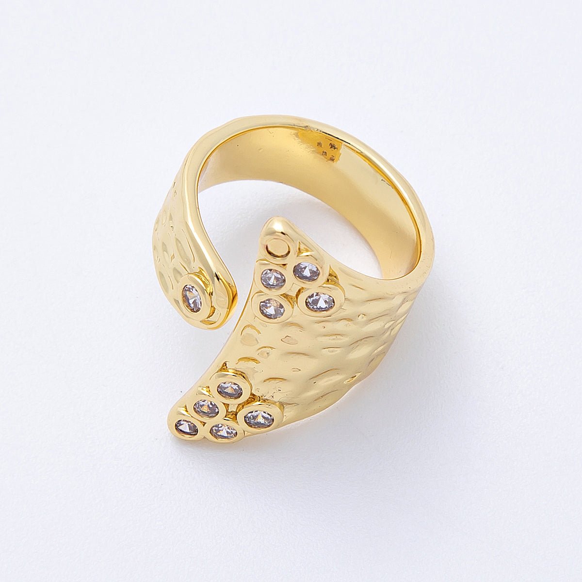 14K Gold Filled Round CZ Hammered Wrap Ring | O1320 Rings-00025