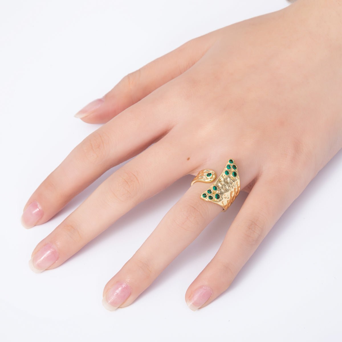 14K Gold Filled Round CZ Hammered Wrap Ring | O1320 Rings-00025