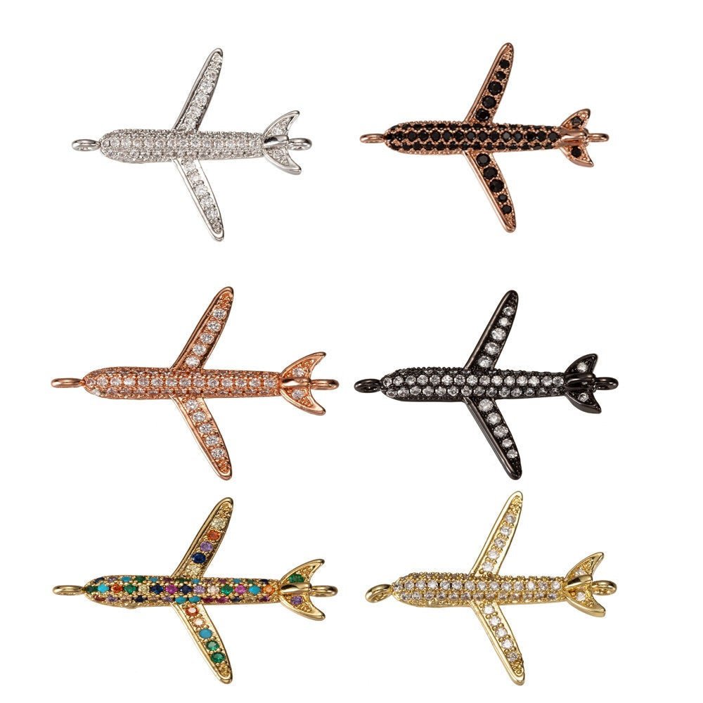 Airplane Connector CZ Micro Pave, Airplane Bracelet CONNECTOR, Traveler Jewelry, Pilot Jewelry, Airplane Charm Connector  F-308