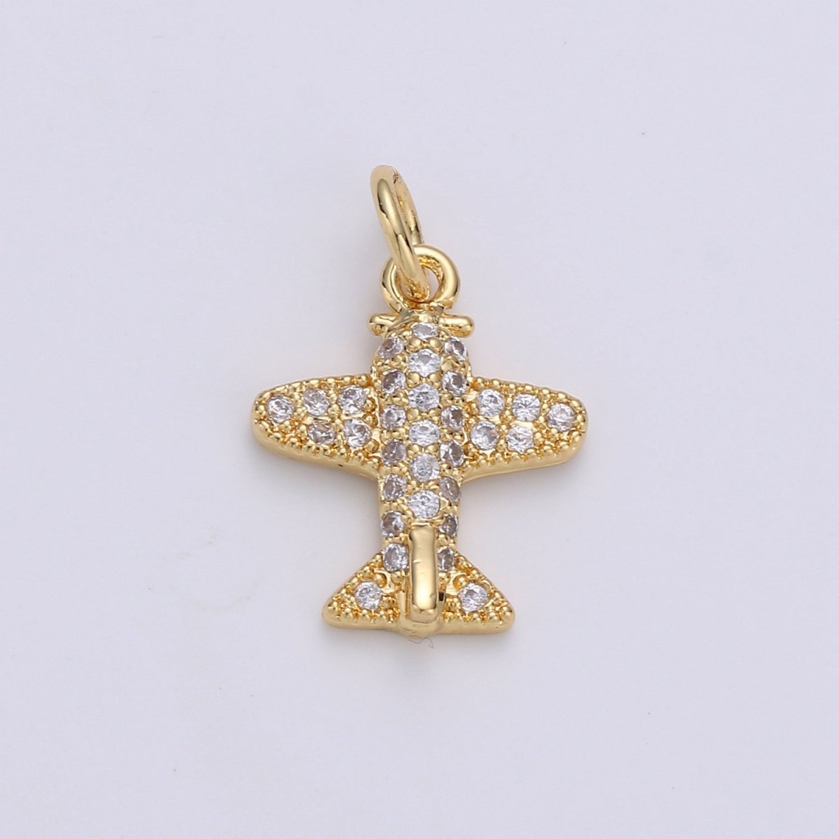 14K Gold Filled 18mm Micro Paved Airplane Travel Charm in Gold &amp; Silver | D202