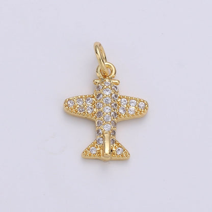 14K Gold Filled 18mm Micro Paved Airplane Travel Charm in Gold &amp; Silver | D202