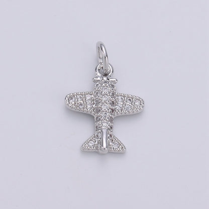 14K Gold Filled 18mm Micro Paved Airplane Travel Charm in Gold &amp; Silver | D202