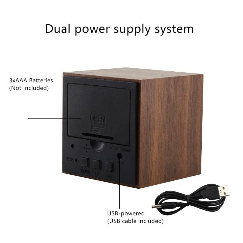 Alarm Clock LED Wooden Watch Digital Alarm Clock with Wooden Electronic LED Time Display 3 Alarm Settings Humidity &amp; Temperature Detect Wood Made Electric Clocks Table Voice Control Digital Wood USB/AAA Powered Electronic Desktop Clocks